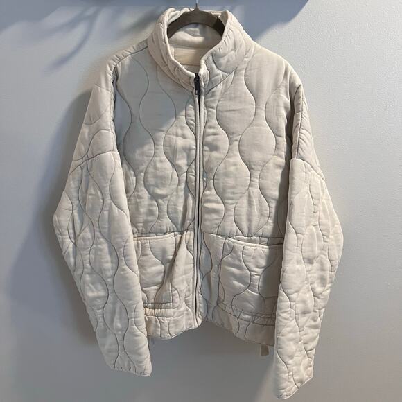 Zara Cream Colored Padded Quilted Jacket Size XL - Picture 2 of 9